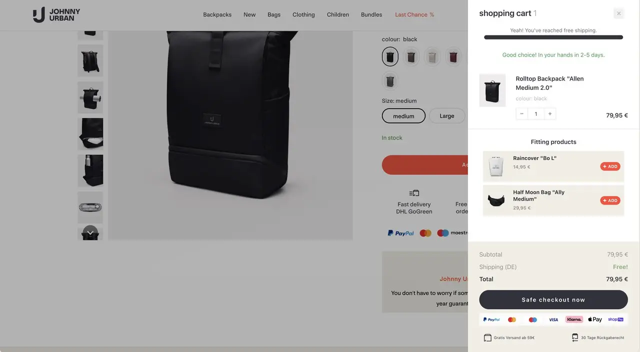 Johnny Urban — Cart cross-sell with inline variant picking